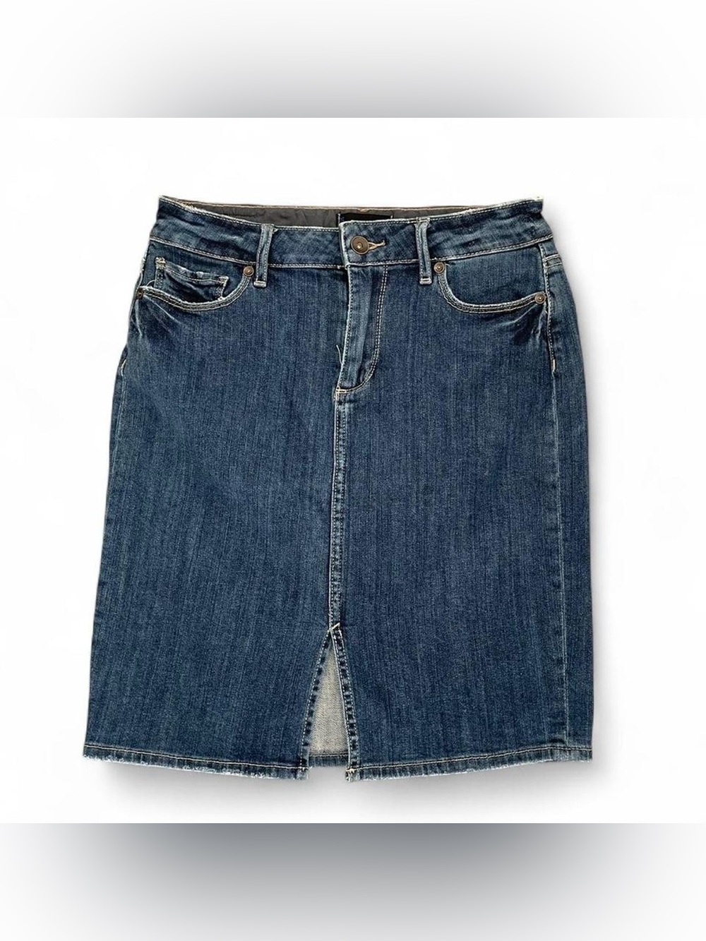 Paige Classic Dark Blue Denim Skirt with Front Slit